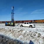 SK Geotechnical drills boring for Chinook East project with B57 Mobil Drillrig in winter